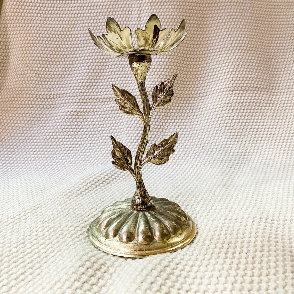 Vintage Gold Gilt Floral Candle Holder Hollywood Regency